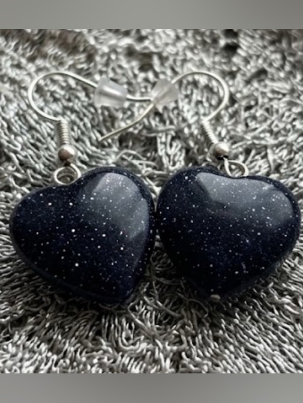 Blue Goldstone Heart Drop Earrings